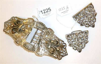 Lot 1225 - Pierced Silver Buckle of Foliate Design, hall marked Birmingham, 11cm by 6cm; Elaborate White Metal