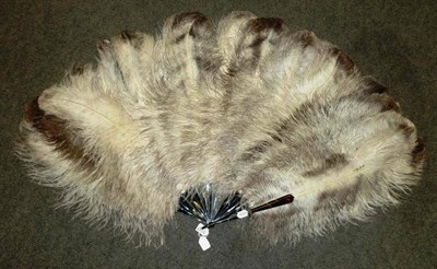 Lot 1227 - A Large Tortoiseshell and Ostrich Feather Fan in a Cream Silk Duvelleroy Fitted Hinged Box, the...