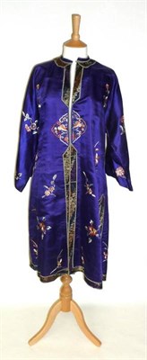 Lot 1232 - A 20th Century Chinese Blue Silk Robe embroidered with chrysanthemums; Chinese Embroidered...