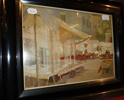 Lot 1235 - Framed Silk and Wool Embroidered Picture of A Continental Market Scene, with appliqued lace and...