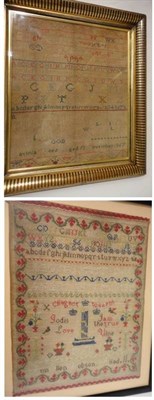 Lot 1238 - Framed Sampler by Ann Ellen Robson, Aged 11 Dated 1870, with alphabet and verse, worked in...