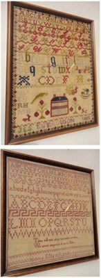 Lot 1239 - Framed Alphabet Sampler by Ellen Rose Dated 1853, worked in red silk cross stitch, 32cm by...