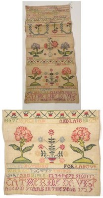 Lot 1243 - An Unframed Band Sampler by Catherine **** Aged 11 Years 1727, worked in cross stitch in...