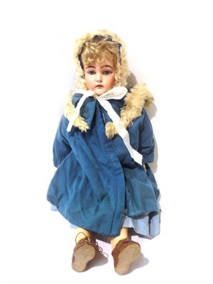 Lot 1005 - German Bisque Socket Head Doll, impressed '15', with original blond wig, sleeping blue eyes,...