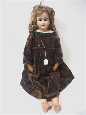 Lot 1006 - Bahr and Proschild Bisque Shoulder Head Doll, impressed '309', with blond wig, fixed blue eyes,...