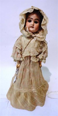Lot 1013 - Bisque Socket Head Walking Doll, impressed to the back '0 1/2' with sleeping blue eyes,...
