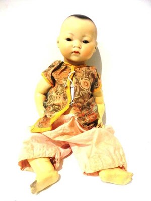 Lot 1014 - Armand Marseille Bisque Socket Head Oriental Doll, impressed '353./3.K', with sleeping brown...