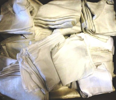 Lot 1025 - Assorted White Linen Cloths, Pillow Cases, tray cloths, damask napkins etc (three boxes)