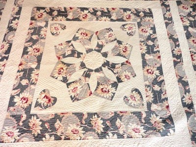 Lot 1029 - Appliqued Cotton Star Quilt, 210cm by 245cm; Olive and Cream Wool Checked Northumberland Shawl...