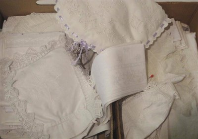 Lot 1032 - Assorted White Linen and Textiles including table and bed linen, table cloths with drawn thread...