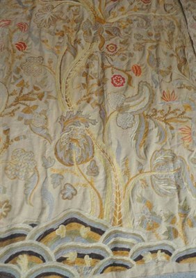 Lot 1039 - Two Pairs of Early 20th Century Crewelwork Curtains, decorated with floral motifs, each 105cm...