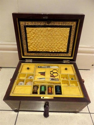 Lot 1049 - 19th Century Inlaid Rosewood Sewing Box and contents