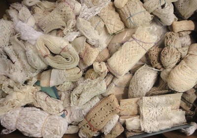 Lot 1062 - A Quantity of Assorted Lengths and Trimmings of Torchon and Cluny Lace etc (one box)