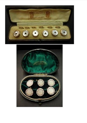 Lot 1074 - Three Cased Sets of Buttons, one set comprises six mother-of-pearl circular buttons, with...