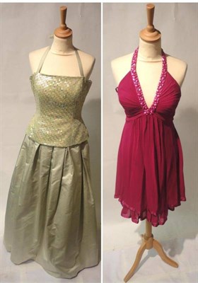 Lot 1087 - Assorted Modern Evening Wear including Ralph Lauren plum coloured velvet dress with long...