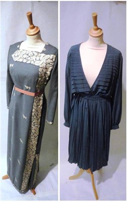 Lot 1090 - Jean Muir Blue Jersey Dress, with long sleeves, three pleats to the front of the skirt, zip and...