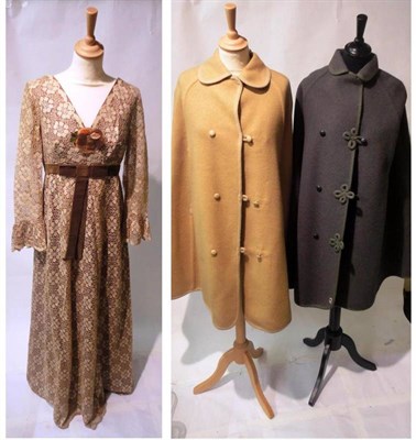 Lot 1091 - Assorted Costume including circa 1970's brown lace mounted evening dress; two McEwans of Perth wool