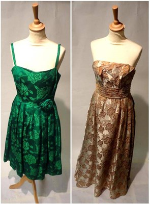 Lot 1101 - Assorted Circa 1950's and Later Evening Dresses, including Teresa Ryan cream satin and velvet dress