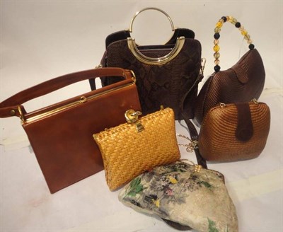 Lot 1131 - Assorted Modern Bags including Le Sac brown hinged basket bag with beaded handle, another...