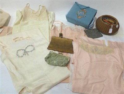 Lot 1137 - Assorted Circa 1930's and Later Silk Lingerie, Children's Dresses, two evening bags and a...