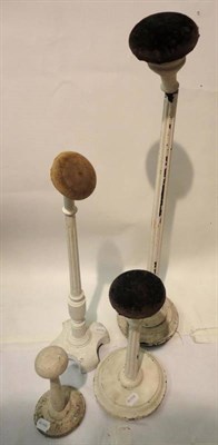 Lot 1151 - Ten Assorted White Painted Reeded Hat Stands on circular bases (af), sizes vary in height including