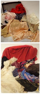 Lot 1155 - Assorted Circa 1930's and Later Silk Lingerie, fur stole, stockings, silk and other scarves;...