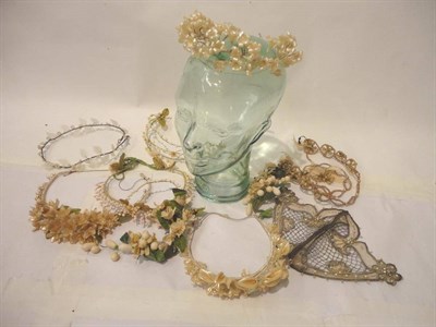 Lot 1163 - Seven Assorted Victorian and Later Bridal Head Dresses decorated with wax flowers, another of...