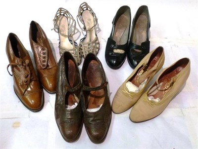 Lot 1166 - Assorted Circa 1920's-1940's and Later Coloured Satin and Leather Shoes etc (one box)