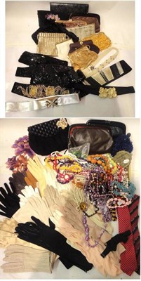 Lot 1171 - Assorted Textiles, Evening Bags, Bead and Sequin Bags, costume jewellery, gloves, buttons,...