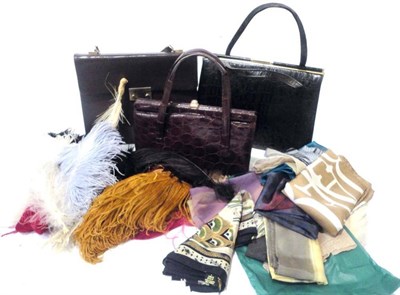 Lot 1176 - Assorted Costume Accessories including fur stoles, collars, coat; three handbags; embroidered...