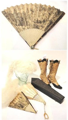 Lot 1184 - White Ostrich Feather Capelet and similar head piece with veil; Pair of Light Tan and Black Leather