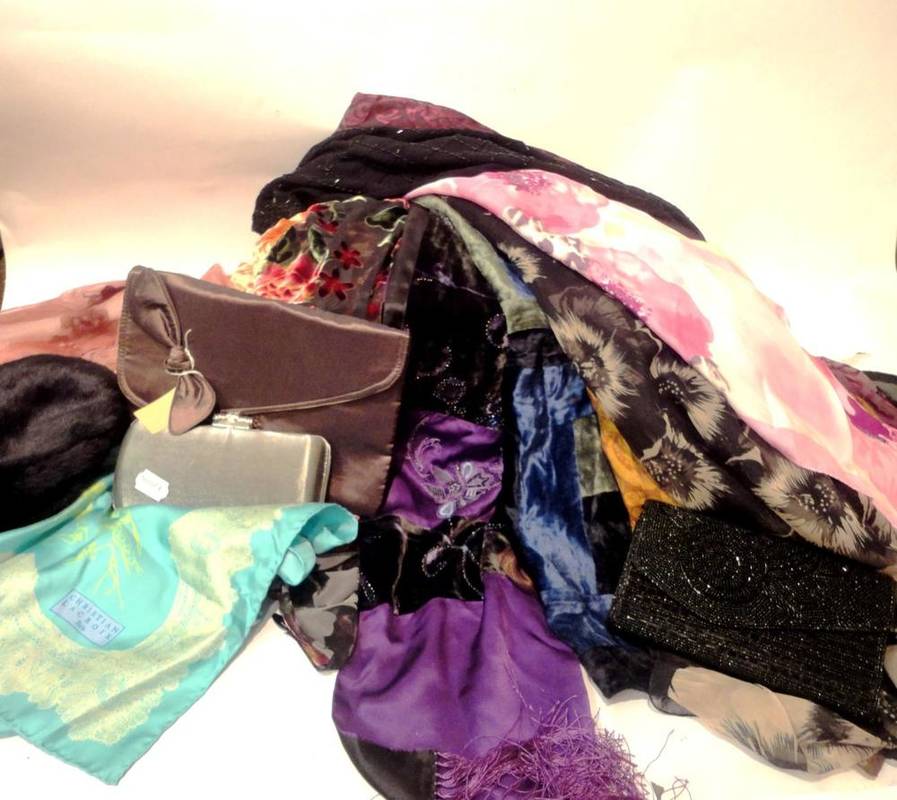 Lot 1200 - Assorted Modern Scarves and Accessories including a 1930's Schiaparelli style burnt orange...