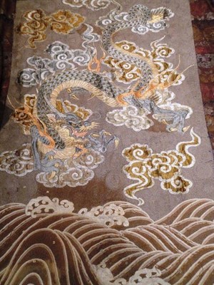 Lot 1254 - Early 20th Century Japanese Wall Hanging embroidered with a dragon in silks and metallic...