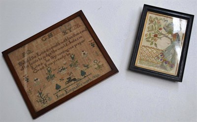 Lot 1259 - Framed Alphabet Sampler by Jane Empsall Dated 1820, with religious verse and floral motifs in...