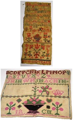 Lot 1261 - Early 19th Century Unframed Band Sampler initialled 'MSH' aged '12 Years', worked in cross...