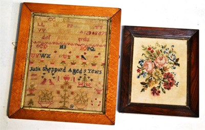 Lot 1263 - 19th Century Framed Sampler worked by Julia Sheppard aged 9 years, with alphabet and decorative...