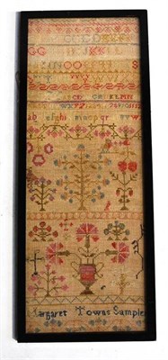 Lot 1265 - 19th Century Alphabet Sampler Worked by Margaret Towns in cross stitch featuring flowering...