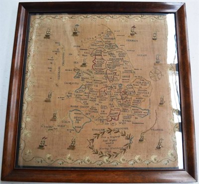 Lot 1267 - 18th Century Embroidered Map of England and Wales worked by Martha Whitehead, 1795, in coloured...