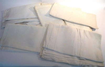 Lot 1022 - Assorted White Linen Table Cloths, crochet edge cloths, embroidered cloth; lace trimmings; two pink