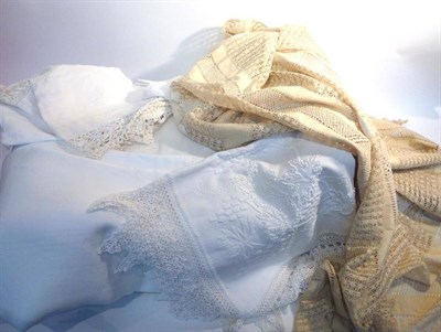 Lot 1023 - Assorted Embroidered White Table Linen, Bed Linen etc (two boxes)