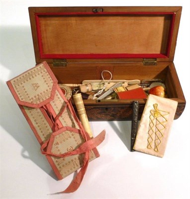 Lot 1051 - Tunbridgeware Hinged Box and Cover of rectangular form, enclosing Assorted Sewing Accessories...