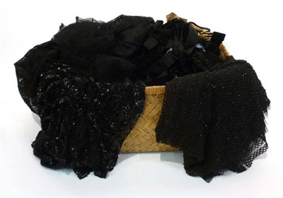 Lot 1057 - Assorted Lace and Sewing/Dressmakers Accessories including two black lace skirts, various cream and