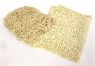 Lot 1058 - Bedfordshire Cream Cotton Lace Collar and a similar scarf, 210cm by 28cm; Cream Cotton Lace...