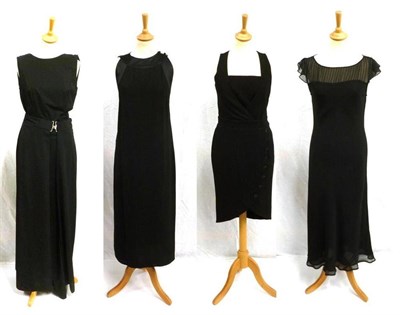 Lot 1090 - Aquascutum Black Crepe Evening Dress with a sheer panel to the chest and floaty cap sleeves...