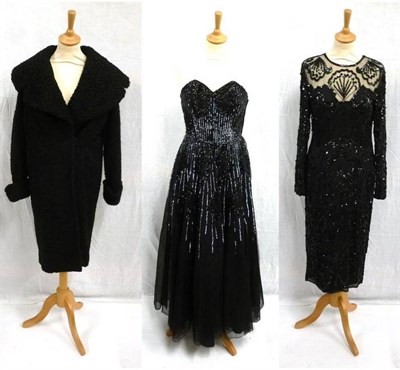 Lot 1132 - Circa 1970's Evening Dresses including a yellow chiffon self pleated full length dress with...