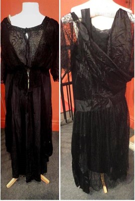 Lot 1141 - Early 20th Century Black Chiffon Dress with black bead work to the panel, cream silk lined...