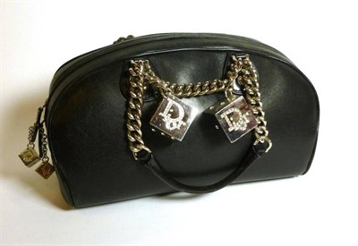 Lot 1194 - Christian Dior Black Leather Gambler Dice Handbag with chunky link chain handles and two pairs...