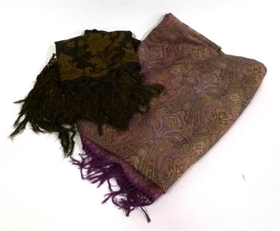 Lot 1210 - Victorian Brown Silk Shot Silk Embroidered Shawl decorated with floral motifs and tassel...