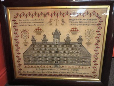 Lot 1224 - A Large Framed Sampler 'A Representation of Solomons Temple' 'By Mary Deardon aged 11 years,...