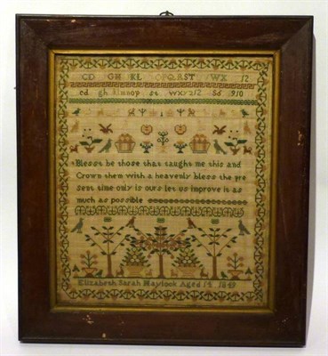 Lot 1226 - Framed Sampler Worked by Sarah Louise Haylock Aged 14, 1849 worked in silk cross stitch with...